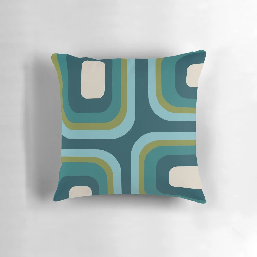 Mid-century modern style throw pillow with a stylish 1960s pattern