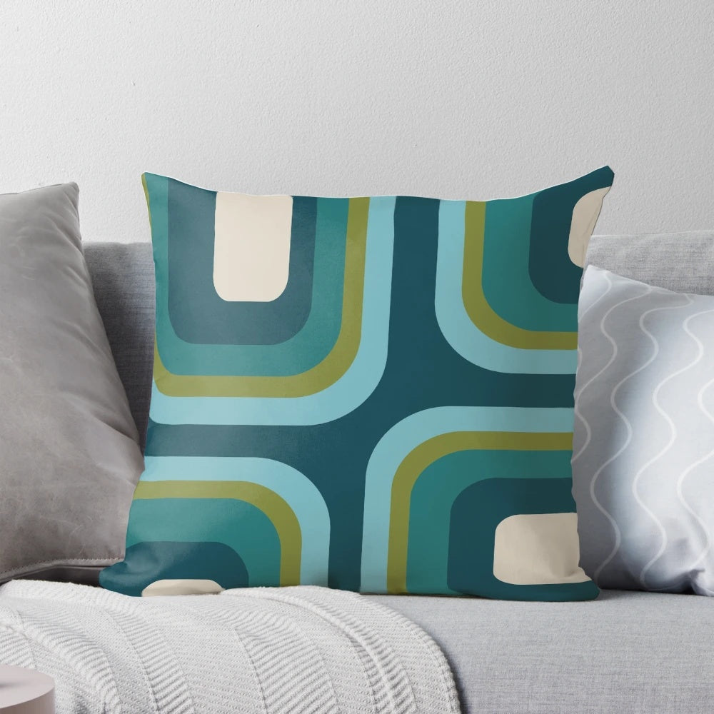 Mid-century modern style throw pillow with a stylish 1960s pattern