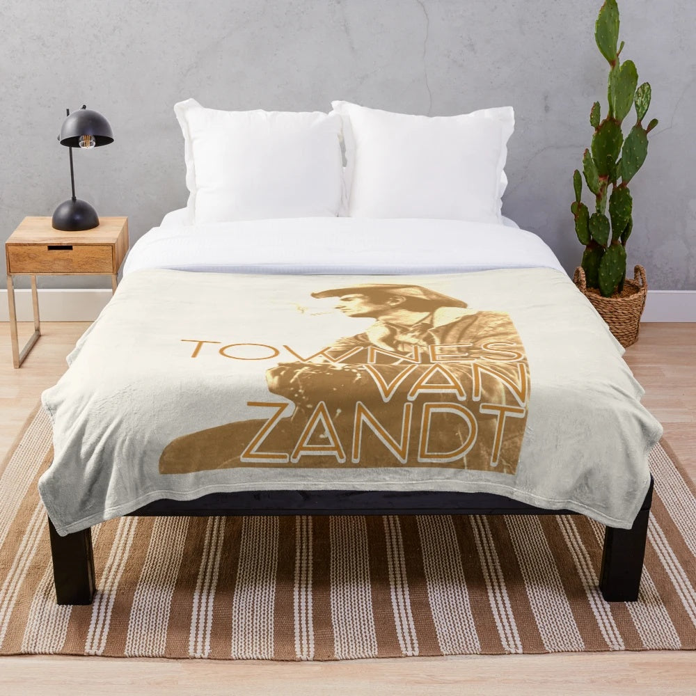 Retro Townes Van Zandt plush blanket with country music fan art design
