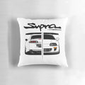 Retro-style vector art graphic of a Toyota Supra MK IV sports car on a plush pillow