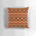Retro-styled train seat cover pillow in orange and brown tones