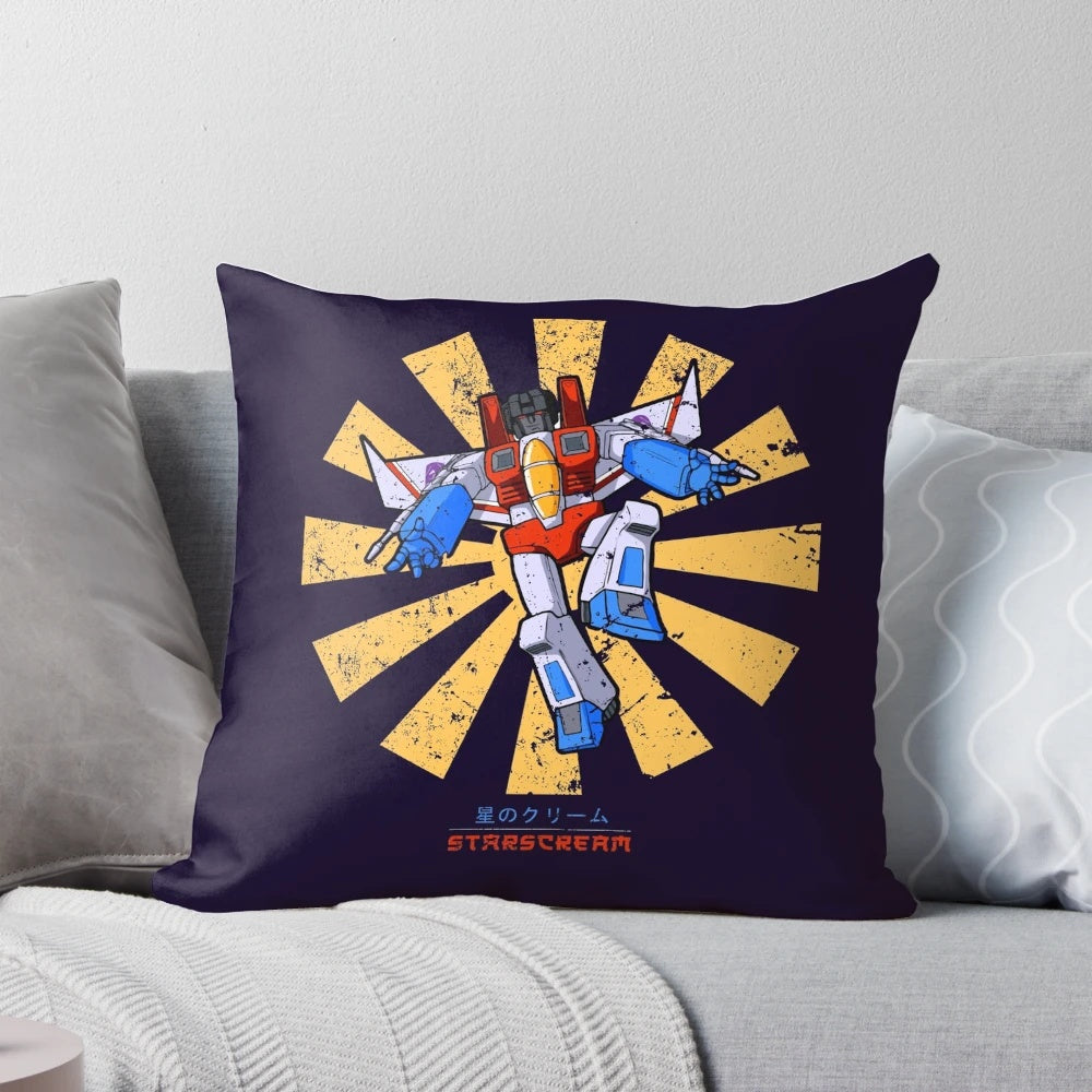 Retro-style Transformers Decepticon Starscream throw pillow