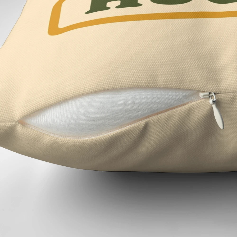 Retro tree hugger pillow featuring a nature-inspired design with trees, rainbows, and a hippie-inspired aesthetic.
