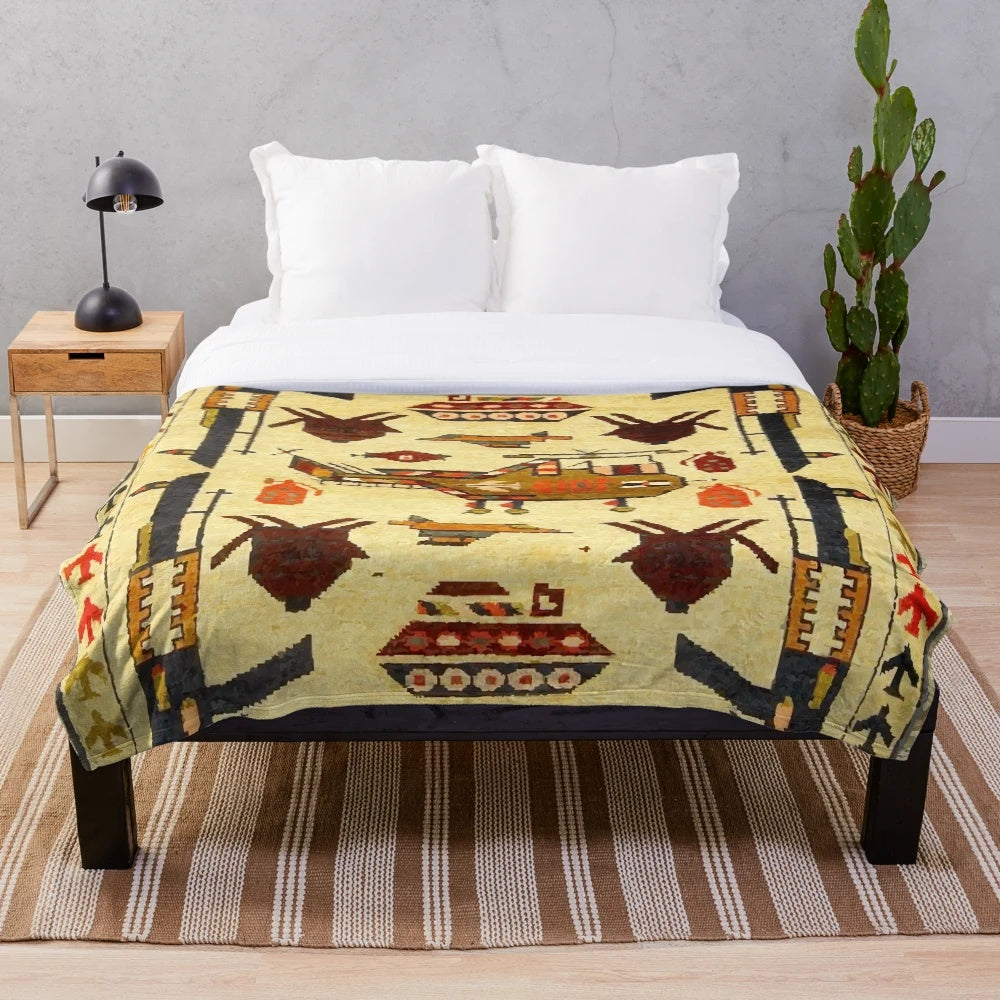 Retro tribal boho pattern plush blanket for cozy home decor