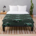 Triumph TR6 inspired plush blanket in dark green
