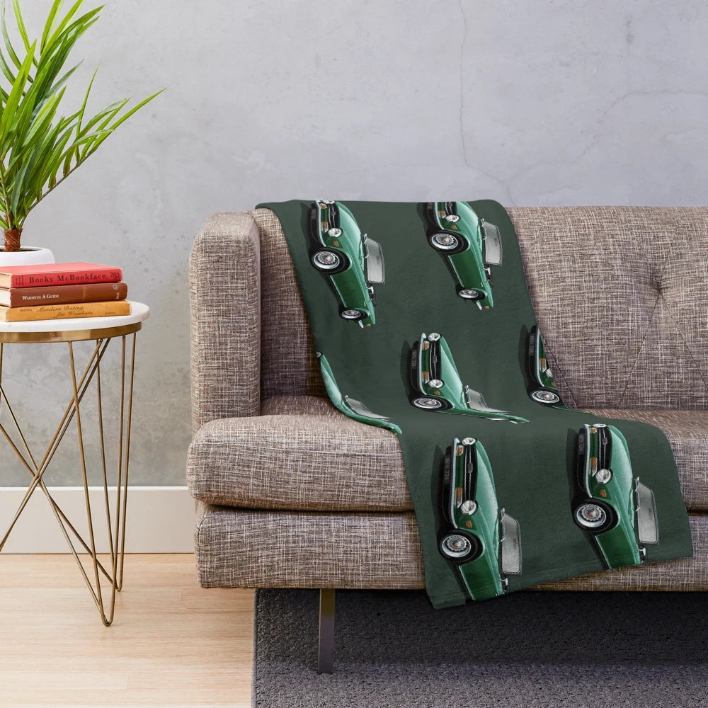 Triumph TR6 inspired plush blanket in dark green