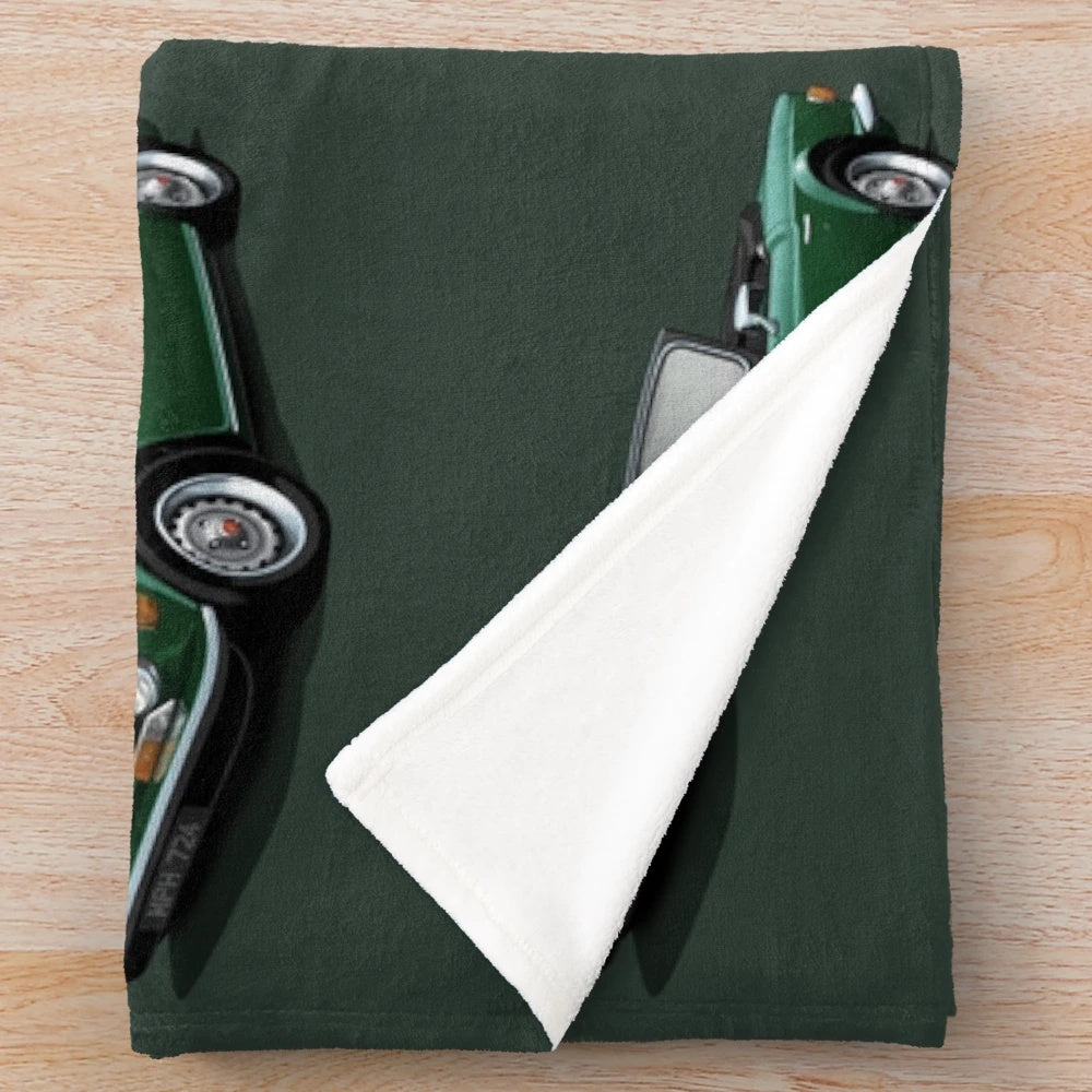 Triumph TR6 inspired plush blanket in dark green