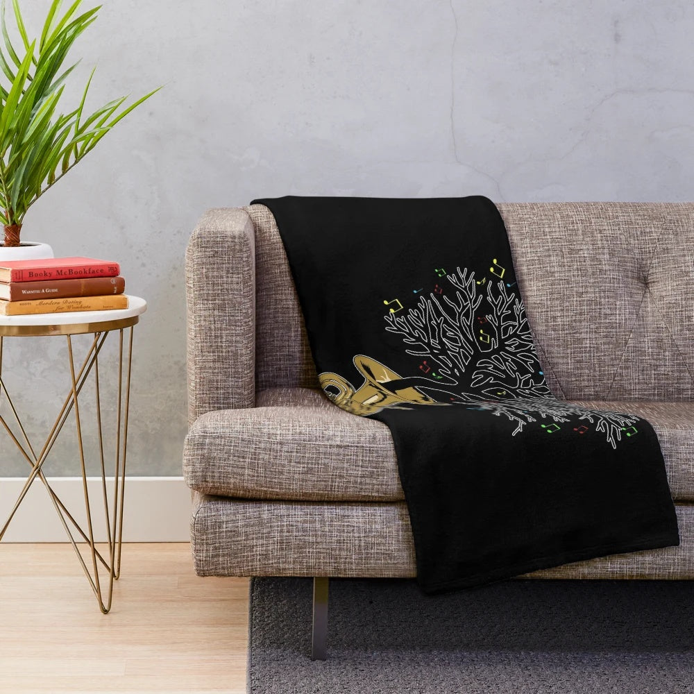 Retro tuba plush blanket for music and marching band enthusiasts