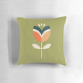 Retro tulip pattern pillow in orange and olive green colors