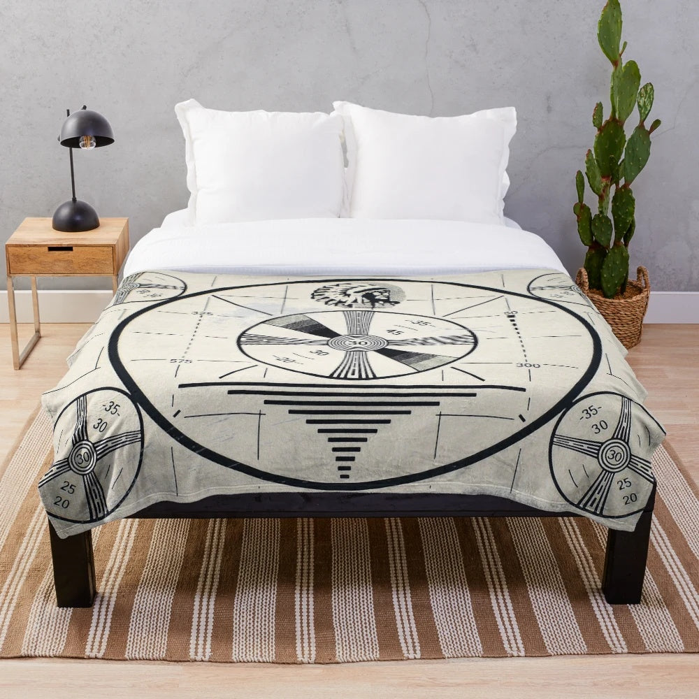 Retro TV monoscope test pattern plush blanket for television enthusiasts