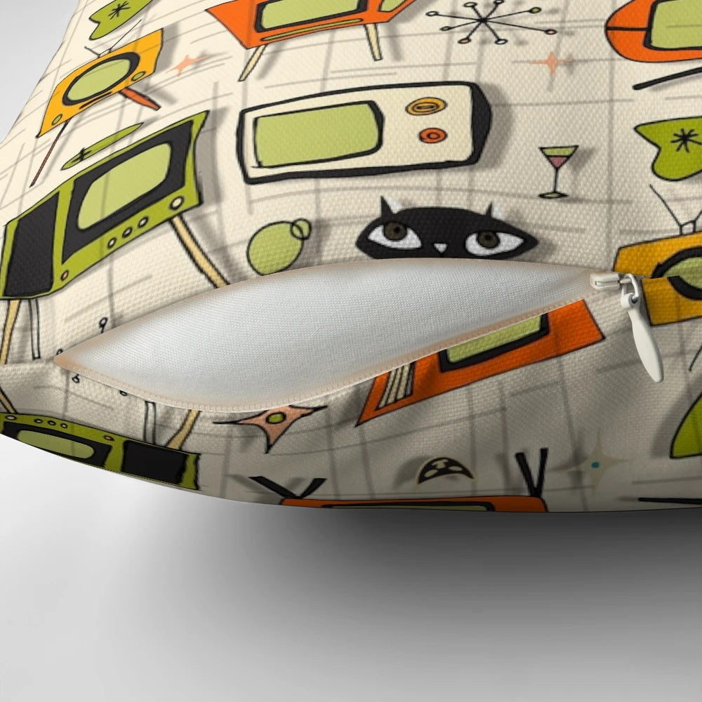 Retro TV Pearl Orange Mid-Century Pillow with Atomic Age and Space Age Inspired Design