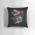 Closeup of a colorful retro-style Tyrannosaurus Rex dinosaur pillow