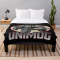 Vintage UNIMOG truck plush blanket with a black background