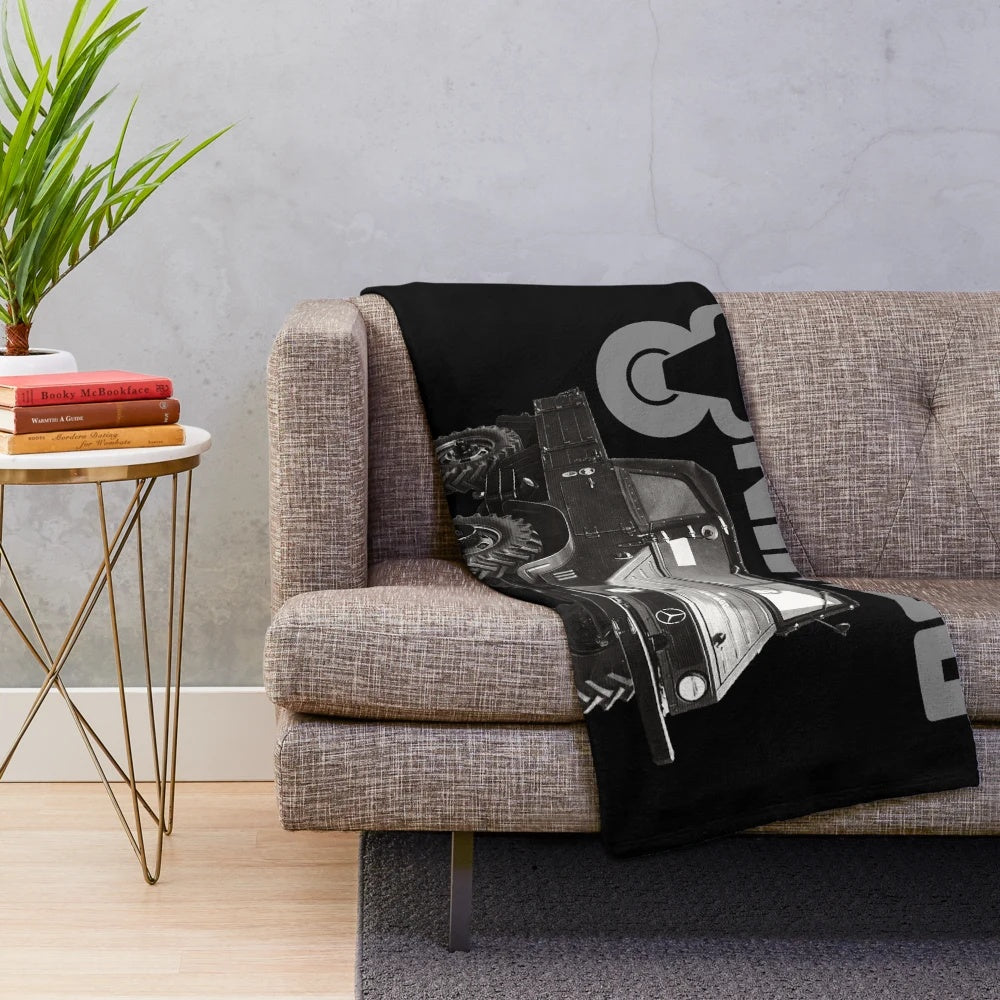 Retro Unimog Plush Blanket with Vintage Old School Car Graphic