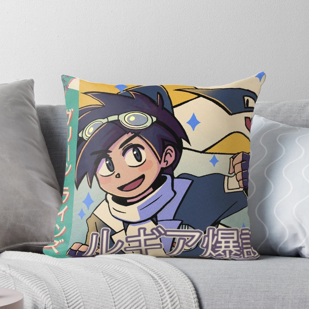 Vaporwave-inspired anime aesthetic Ethan sygna suit pillow