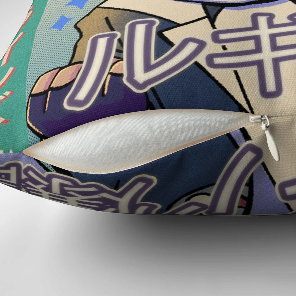 Vaporwave-inspired anime aesthetic Ethan sygna suit pillow