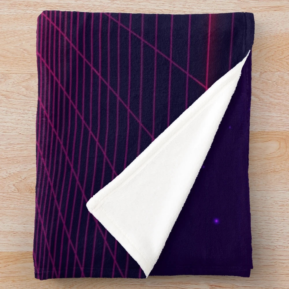 Retro Vaporwave Plush Blanket featuring a detailed cityscape