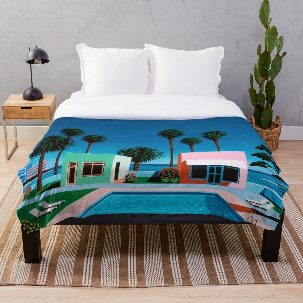 Retro vaporwave plush blanket featuring anime-inspired design