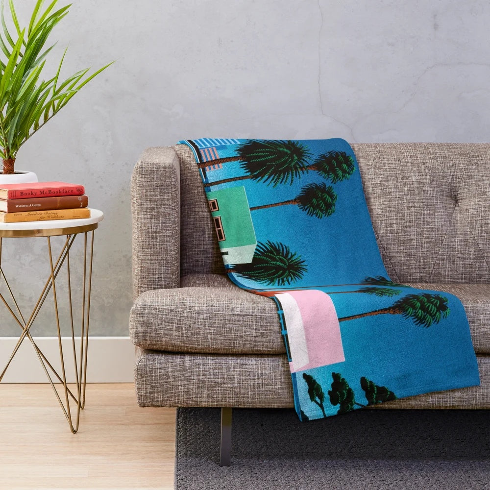 Retro vaporwave plush blanket featuring anime-inspired design