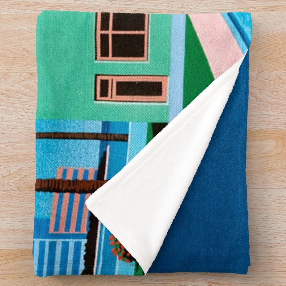 Retro vaporwave plush blanket featuring anime-inspired design