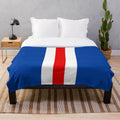 Retro rangers plush blanket with vertical bar stripes in blue, white, and red