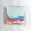 Retro-inspired pillow featuring vibrant rainbow mountains design