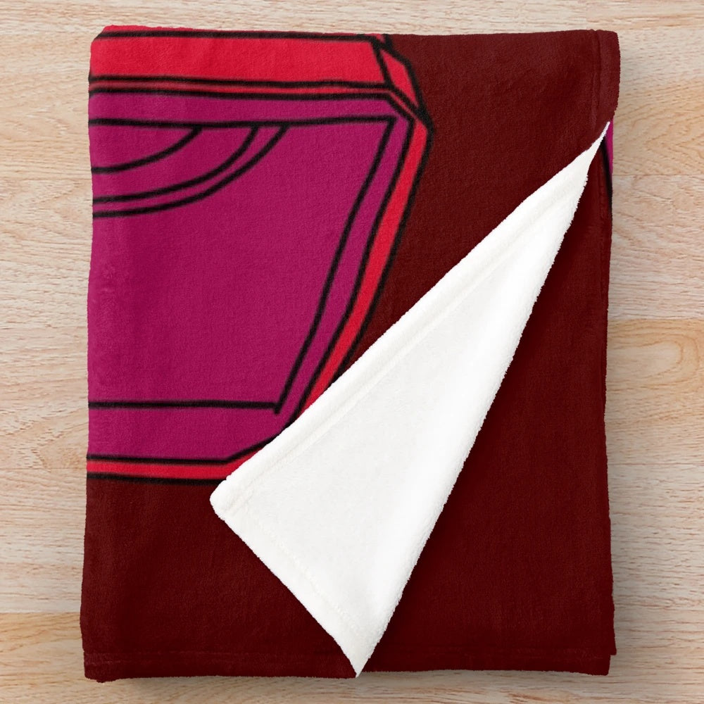 Cozy red plush blanket with a retro video camera design