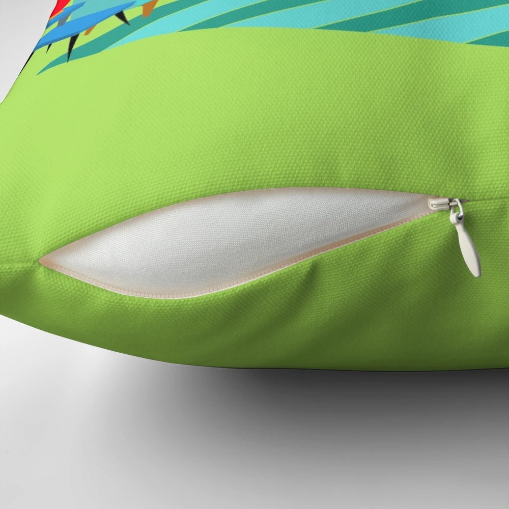 Retro gay couple pillow featuring a vintage palm springs style design with mid-century modern elements