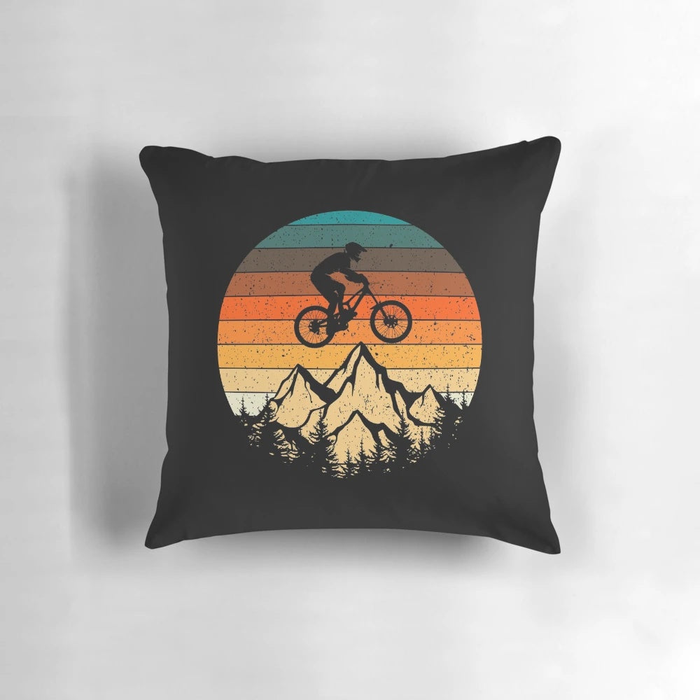 Retro vintage downhill mountain bike decorative pillow for outdoor sports enthusiasts