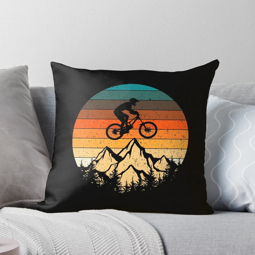 Retro vintage downhill mountain bike decorative pillow for outdoor sports enthusiasts