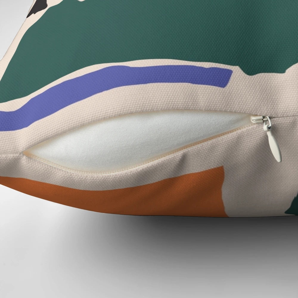 Retro vintage caravan pillow with a colorful paper cut Matisse-inspired design