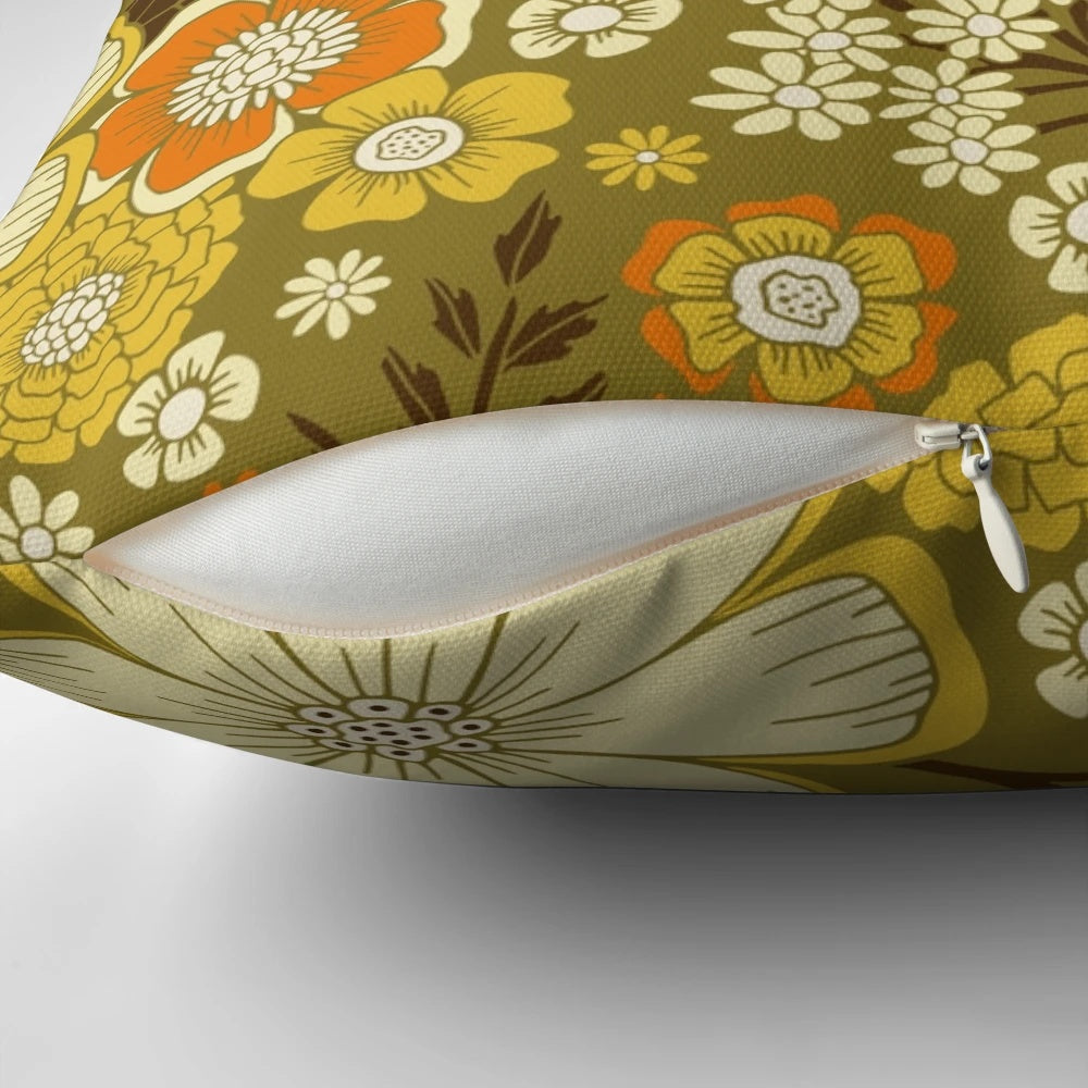 Retro vintage floral 70s boho bohemian flower power pillow