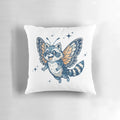 Vintage-inspired pillow featuring a raccoon with whimsical butterfly wings in a retro style design