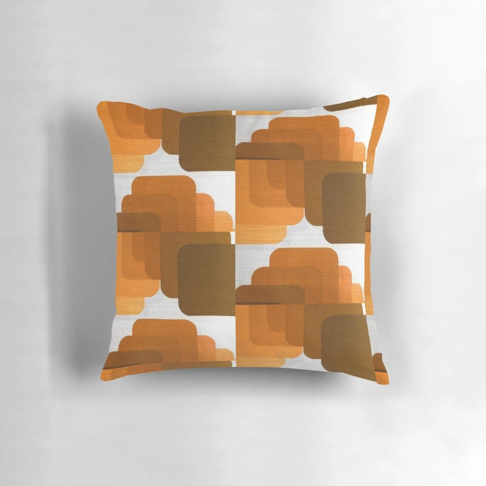 Vintage geometric throw pillow with warm brown and orange colors