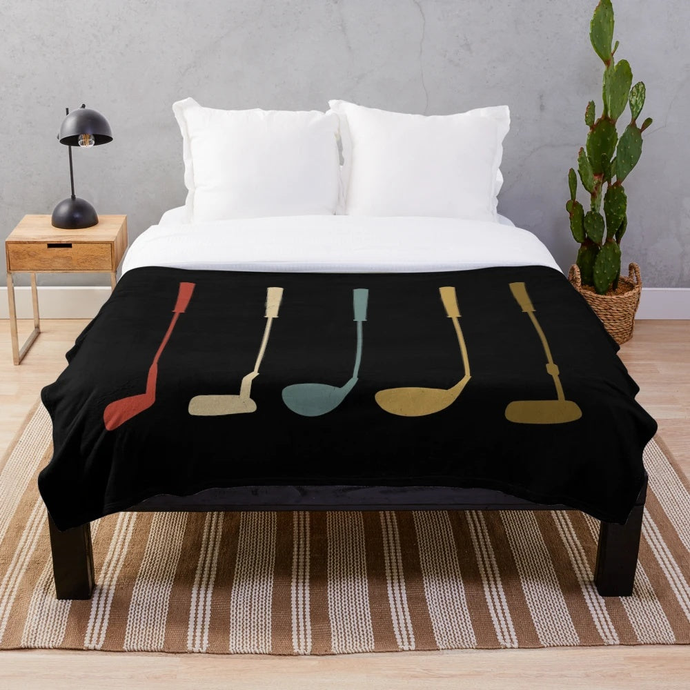 Retro Vintage Golf Clubs Plush Blanket