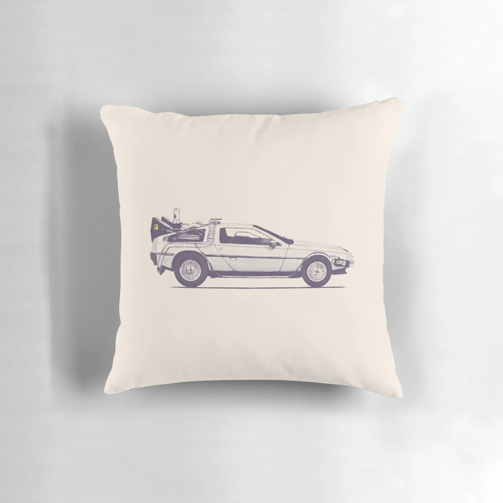 Vintage-inspired Delorean-style throw pillow for Back to the Future and retro car enthusiasts