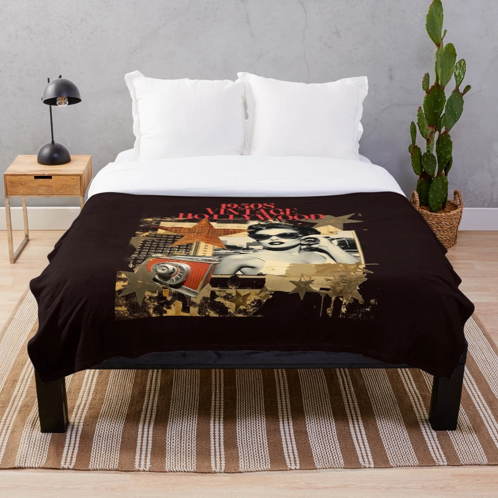 Retro Vintage Plush Blanket with Hollywood Glamour Graphic