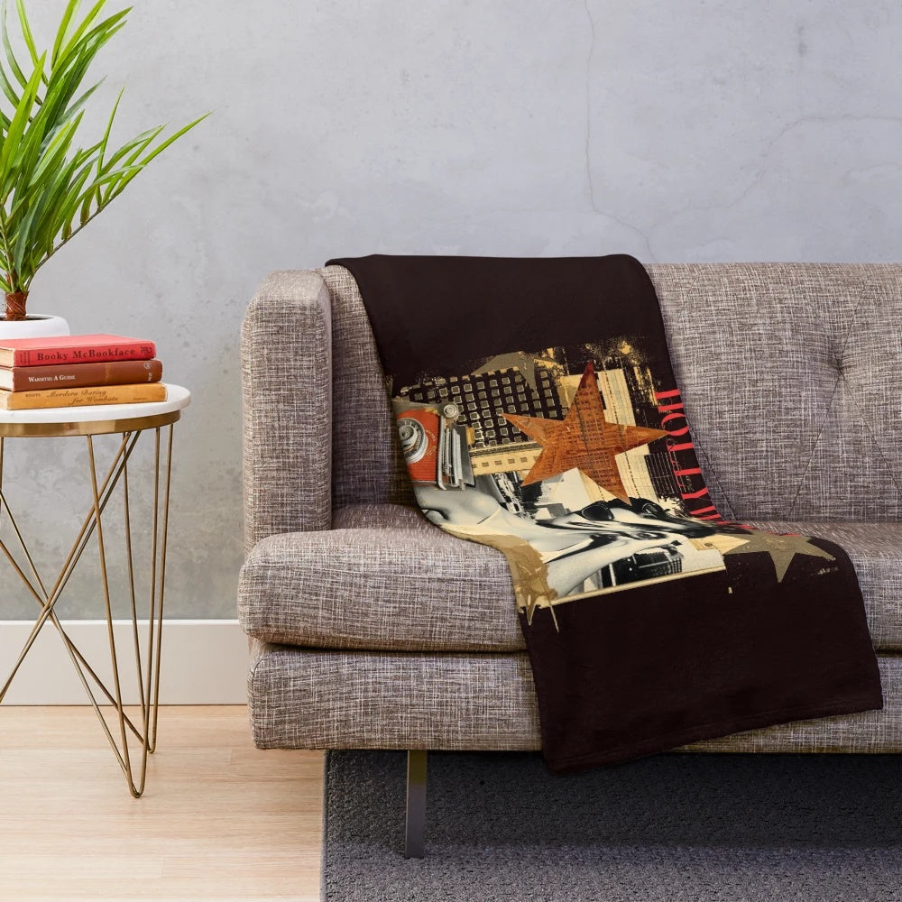 Retro Vintage Plush Blanket with Hollywood Glamour Graphic