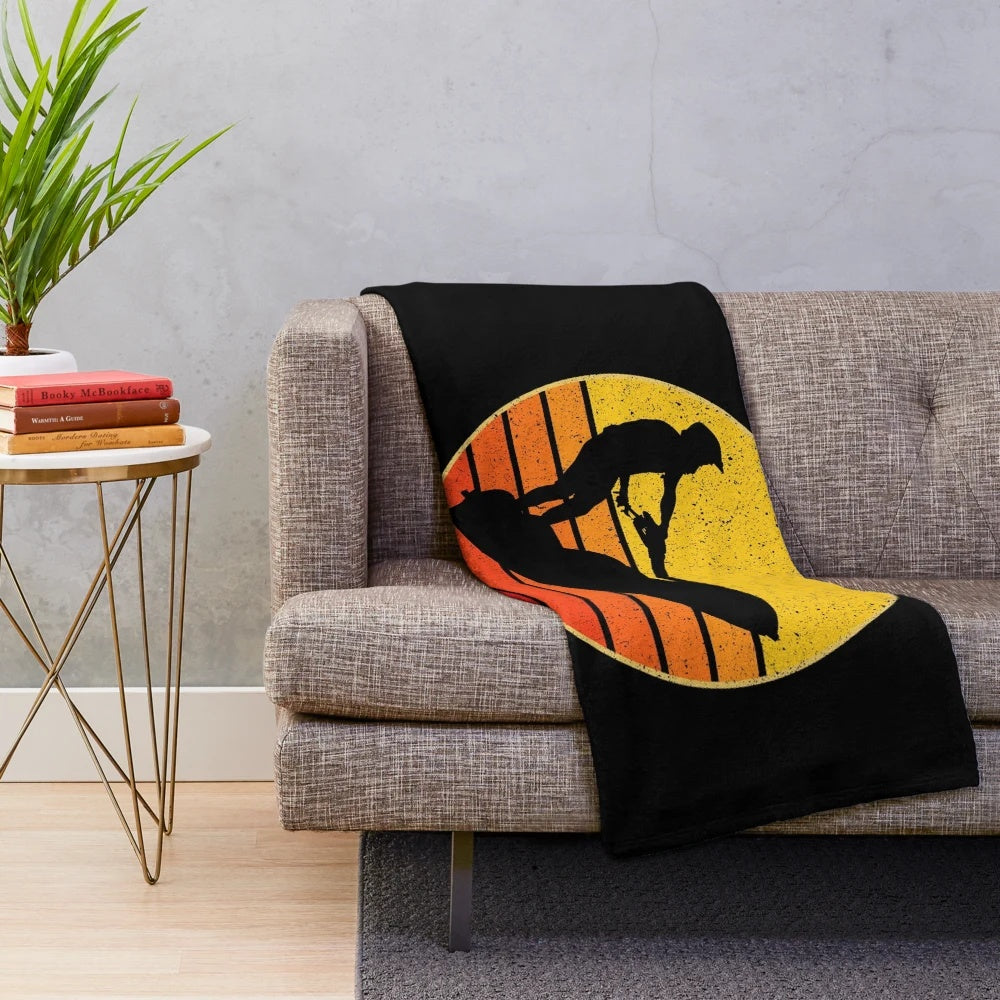 Retro vintage jet ski silhouette plush blanket