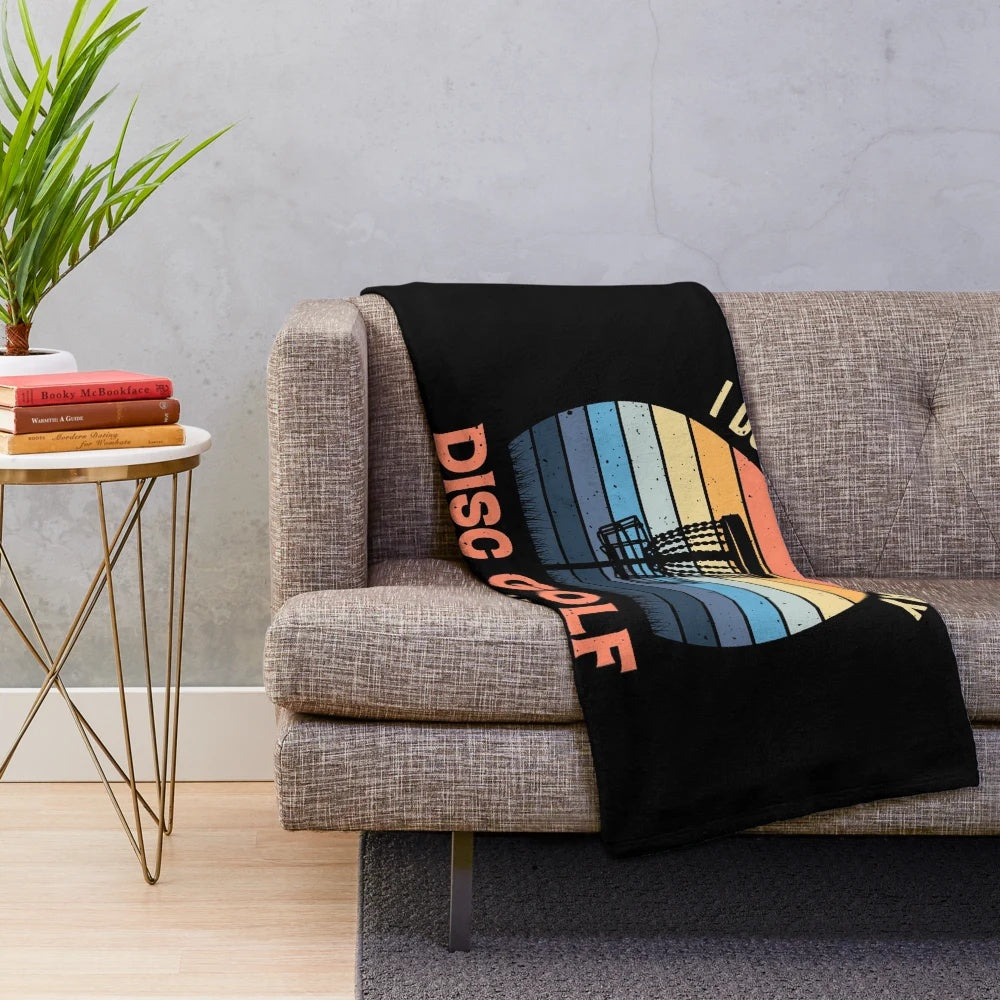 Retro vintage plush blanket featuring a disc golf design