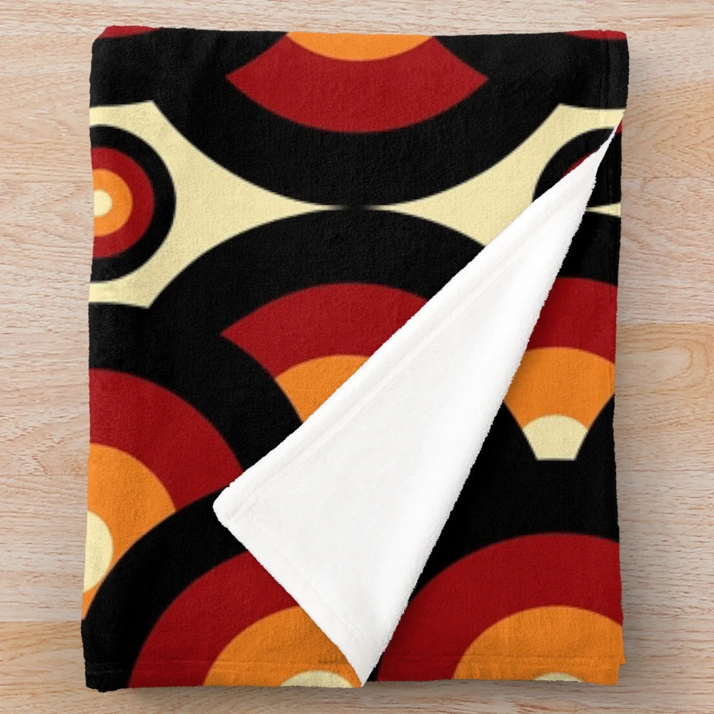 Retro vintage plush blanket with 1960s 1970s inspired hippie pattern