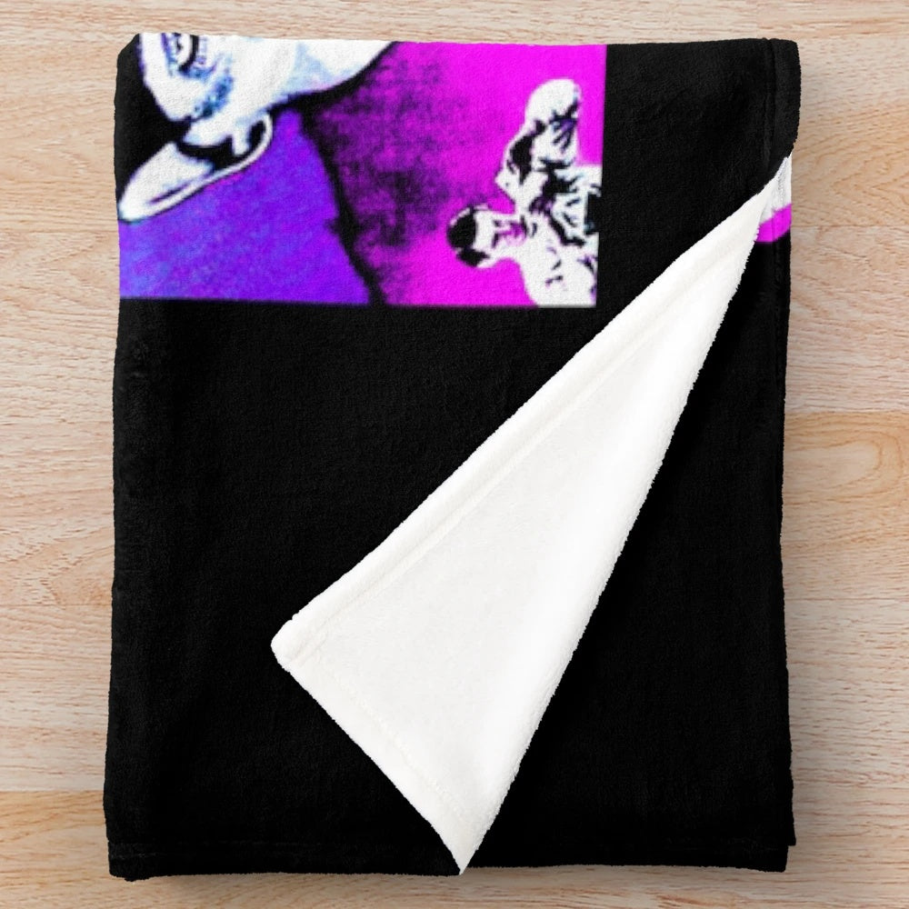 Retro vintage sci-fi horror monster plush blanket with classic movie collage design