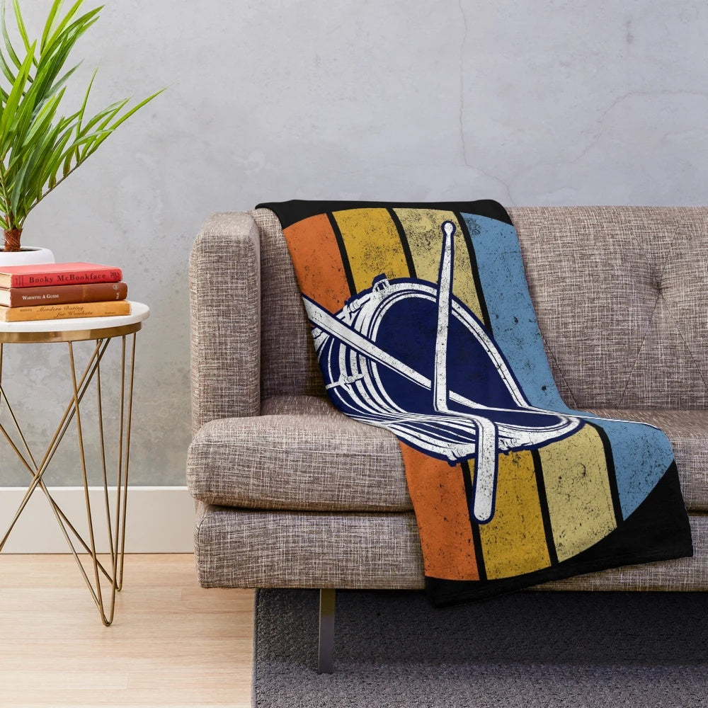 Retro vintage-style plush blanket featuring snare drumsticks for musicians and drummers