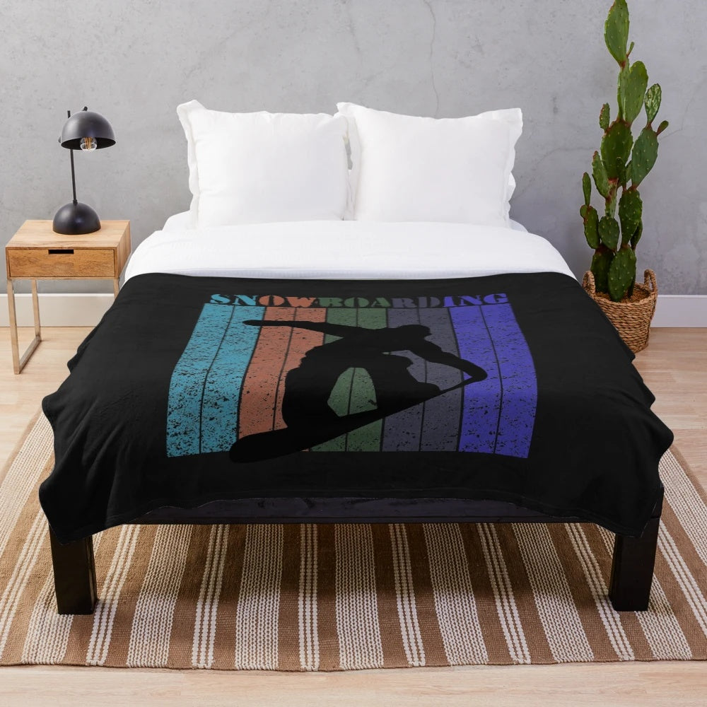 Retro vintage snowboard plush blanket