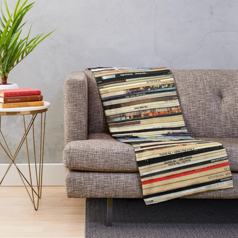 Retro Vinyl Record Plush Blanket featuring Classic Rock Bands