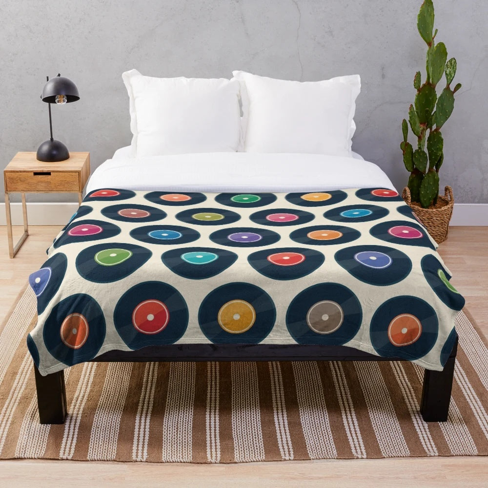 Vintage vinyl record design plush blanket
