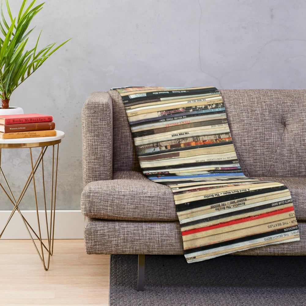 Classic rock vinyl records plush blanket