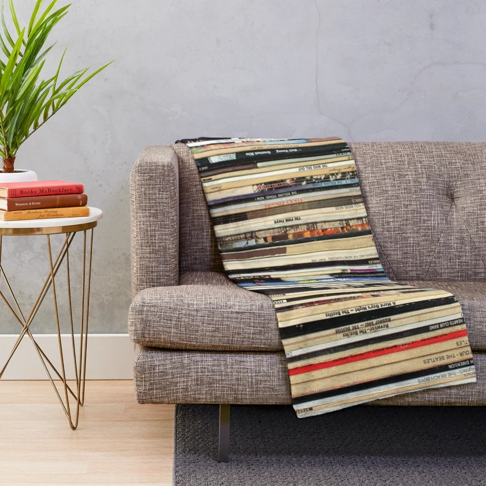 Classic rock vinyl records plush blanket