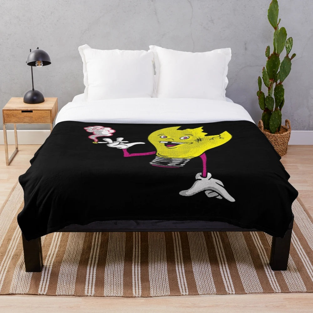 Retro-style plush blanket featuring a Vulga Bulb design inspired by the band Queens of the Stone Age