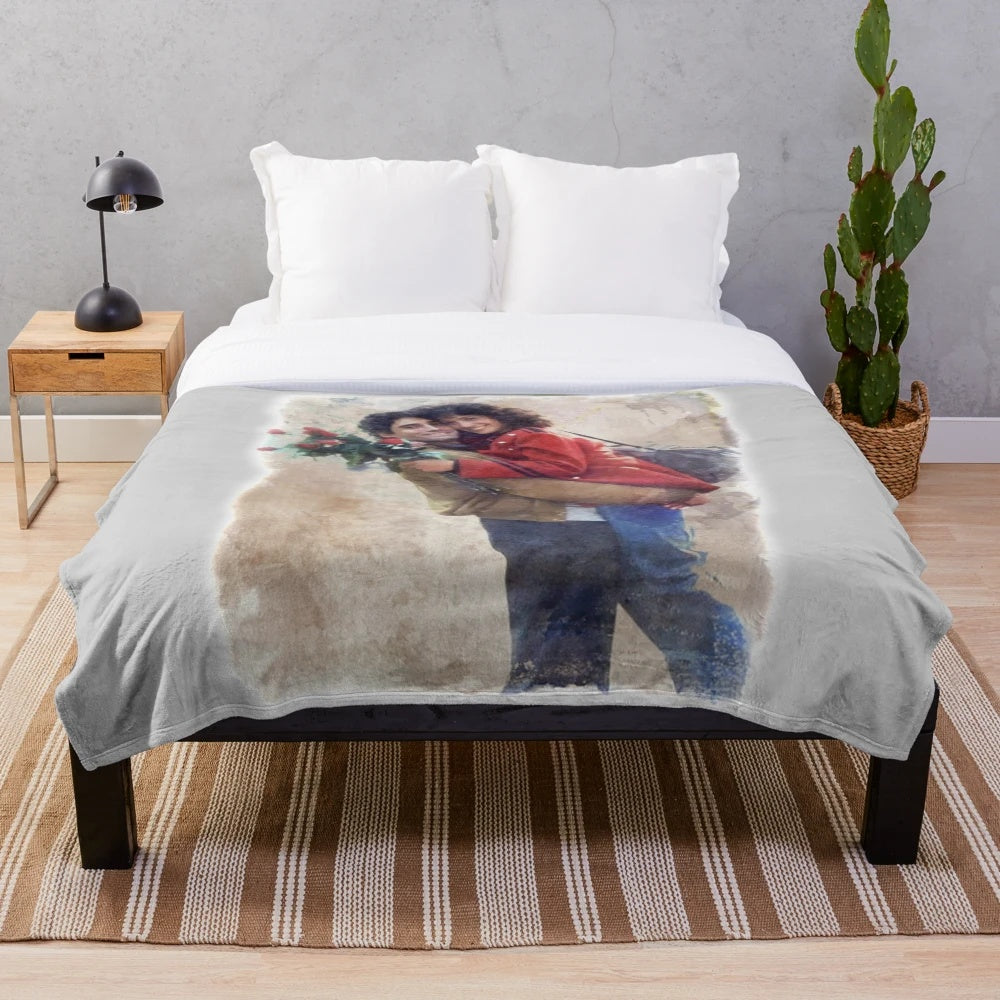 Watercolor plush blanket featuring retro movie design